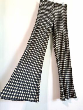 Holzweiler Gilly Check Plissé Crepe Pleat Stretch Pants Black Tan Size Medium